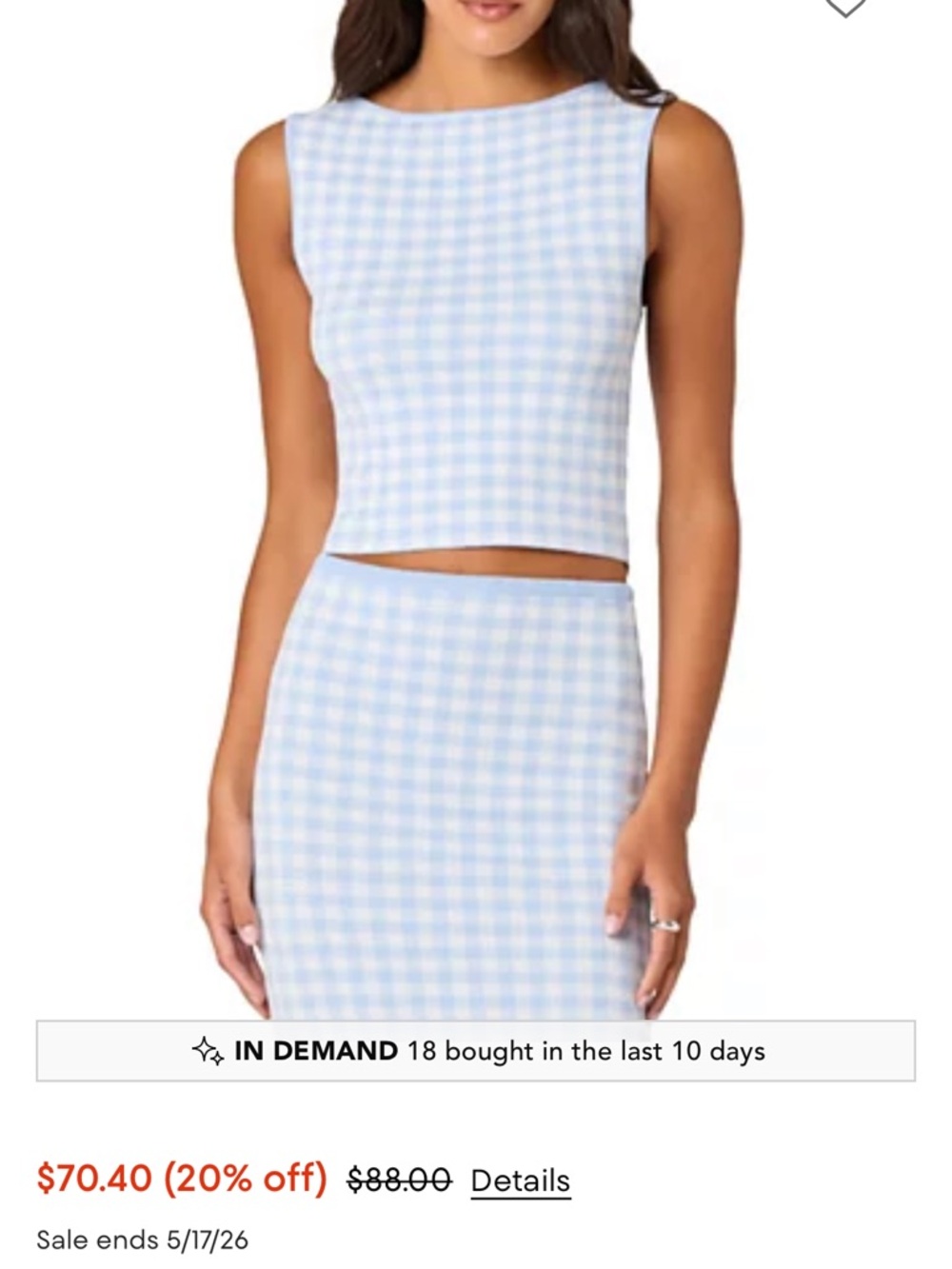 Astr Light Blue and White Gingham Midi Sweater set - Picture 2 of 3